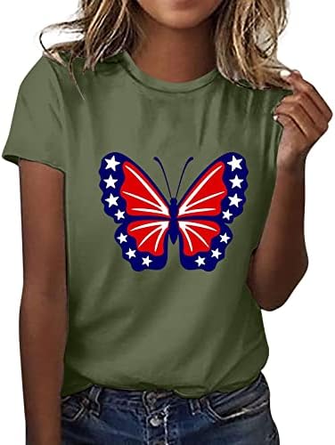 נשים חולצות מקרית מתגנדר הרביעי של יולי פטריוטית חולצה עצמאות יום רופף אמריקאי דגל הדפסת טיז