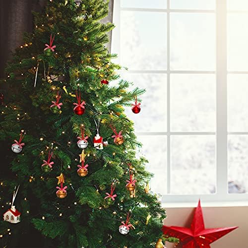 24 חתיכות פעמוני חג המולד פעמונים קטנים עם כוכבים קשתות קשתות פולקה נקודה פעמוני מלאכה צבעוני קישוטי
