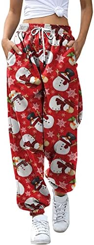 מכנסי טרנינג לחג המולד רצים רצועות נמתחות מותניים גבוהות בתוספת מכנסי טרנינג בגודל חג המולד רופף