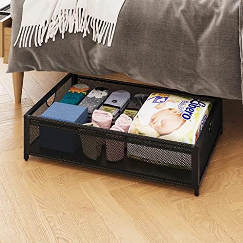 Jemmco מתחת למיטה סל אחסון מתכת, מתחת לאחסון מיטה עם גלגלים, אחסון מתגלגל, מגירת אחסון משולבת לנעליים, בגדים,