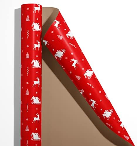 נייר עטיפה לחג המולד של נורטיקס - נייר קראפט חום עם דוגמה אדומה וחומה ל-אוסף אלמנטים לחג המולד - 4 יח