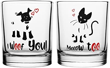 קיטי קיטיפי זוג זכוכיותזוגות-כלי זכוכית סט כלב וחתול עיצוב-מתנת שתייה חמודהאותו והיא, חברה, חבר, חבר-חג האהבה,