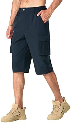 למנות מכנסיים קצרים לטיולי גברים קפריס 3/4 מכנסי מטען ארוכים מכנסיים קצרים מזדמנים עם ריבוי כיסים לקמפינג לדיג