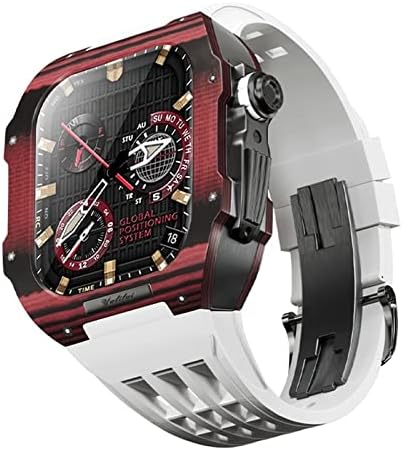 Kanuz Fluororubber Watch Band Bezel סיבי פחמן עבור Apple Watch 8/7/6/5/4/SE, פס שעון יוקרה של סיבי