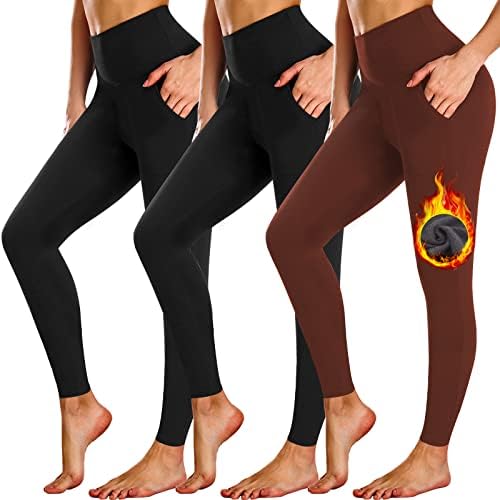 חפיסות חדשות של 3 חפיסות צמר חותלות מרופדות עם כיסים לנשים, מכנסי יוגה חורפים חמים במותניים חמות חמות חמות