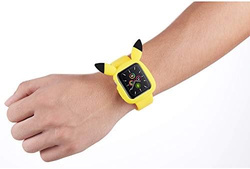 יו מארזים מקרי מצויר מקסים פיקאצ'ו תואם לסדרת Apple Watch 4/5, רך סיליקון מגן צהוב מסגרת פגוש