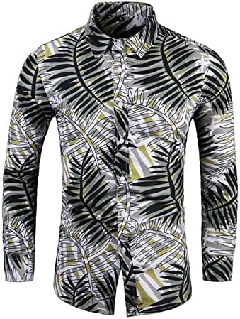 חולצות הוואי לגברים שרוולים ארוכים פלוס חולצה בגודל אופנה כפתור רזה כפתור מלטה דש חולצה פרחים קרדיגן