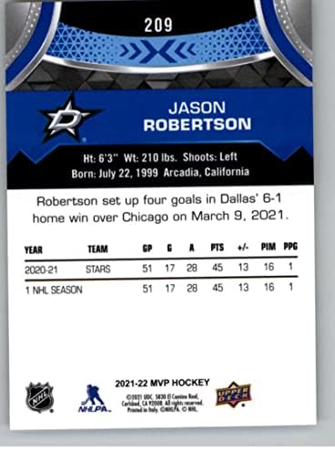 2021-22 סיפון עליון MVP כחול 209 ג'ייסון רוברטסון דאלאס סטארס רשמי כרטיס הוקי NHL במצב גולמי