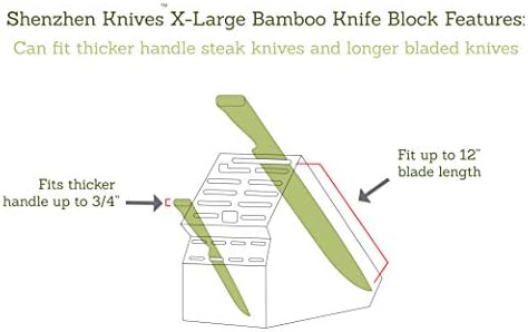 20 חריץ בלוק סכין אוניברסלי: סכיני שנזן X -LAGGE BAMBOO בלוק סכין עץ ללא סכינים - מחזיק סכין