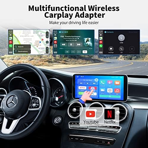 Birgus Wireless Carplay מתאם המרה קווי לחיבור לתקע & משחק Carplay Wireless, תומך ב- YouTube, Netflix, Carplay