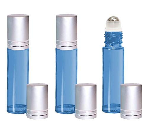 גרנד פרפומים כחול בהיר גליל זכוכית 10 מל על בקבוקים עם גלילי נירוסטה סט של 6, שמן אתרי, בקבוקי בושם