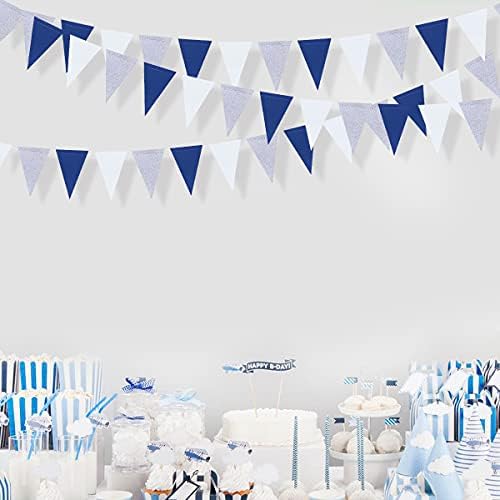 30 רגל חיל הים כחול לבן וכסף מסיבת קישוטי רויאל כחול משולש דגל דגלון באנר גבתון עבור סיום יום הולדת חתונת כלה