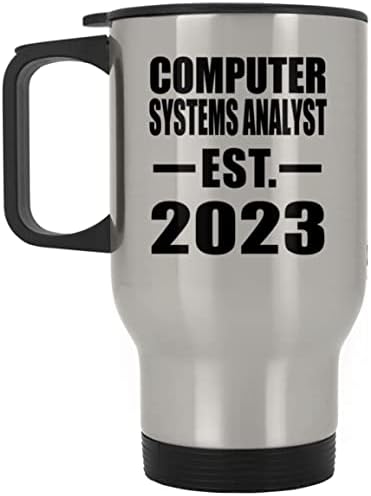 תכנון של אנליסט מערכות מחשב מבוסס EST. 2023, ספל נסיעות כסף 14oz כוס מבודד מפלדת אל חלד, מתנות