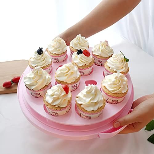 דוכן עוגות עגול עם מכסה וידית מתקפלת. 10 אינץ נייד עוגת מיכל עוגת קישוטים, מתאים לאחסון יום הולדת עוגות. עוגות.
