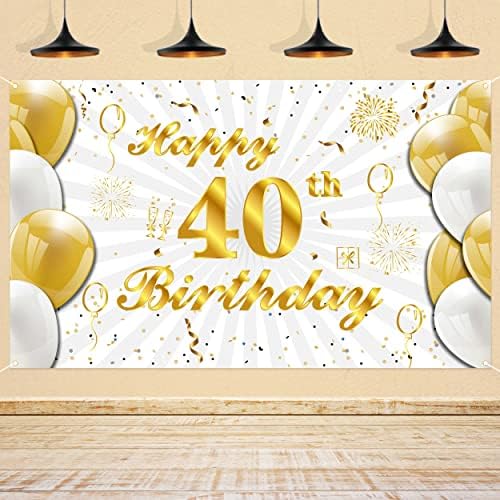 40 יום הולדת מסיבת רקע-לבן זהב שמח 40 יום הולדת באנר עבור 40 יום שנה תא צילום גברים נשים 40 יום