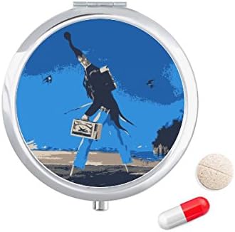 קריקטורה כחול רקע גרוטסקי איור גלולת מקרה כיס רפואת אחסון תיבת מיכל מתקן