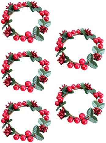 קיסאנג ' ל 5 יחידות חג המולד נר טבעת חג המולד מלאכותי חרוזים פירות יער נר טבעות עם אצטרובלים קטן