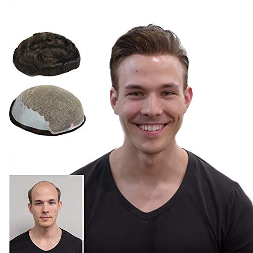 פאה לגברים שיער טבעי אמיתי 8 על 10 אינץ ' כובע בסיס סופר רך ונושם תחרה מלאה אור בינוני צפיפות שיער