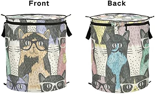 חתולים בכוסות קופצים פגע כביסה עם מכסה רוכסן סל כביסה מתקפל עם ידיות מארגן בגדי סל אחסון מתקפל