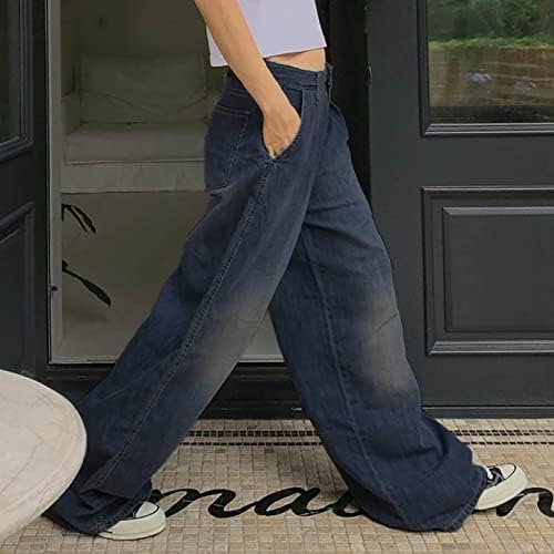 Gdjgta נשים בנות חברות ג'ינס ג'ינס מותניים גבוהים מכנסי ג'ינס רחבים מכנסי ג'ינס רחבים ישר מכסים מכנסיים