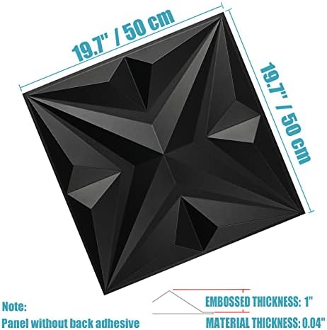 לוח קיר 3D 3D, לוח קיר מרקם כוכב שחור PVC 3D לוחות קיר לעיצוב קיר פנים, חבילה של 12 אריחים 32 מר