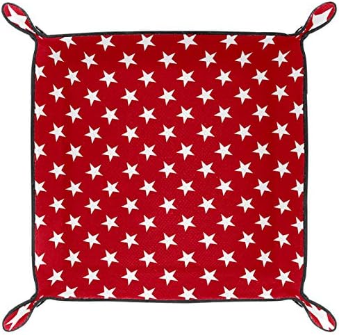 דפוס כוכבים קטנים לבנים מארגן רקע אדום מארגן מגש אחסון מיטה מיטה קאדי שולחן עבודה מגש החלפת ארנק מקש