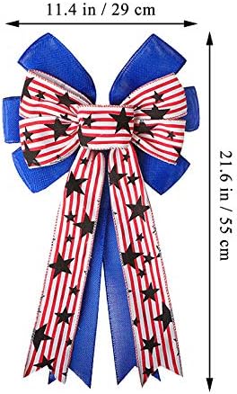 קריידס יום העצמאות האמריקני כוכבים אדום זר זרים כחול לבן קשת 4 ביולי עץ טופר קשת קישוטי קשת ל -4 ביולי של יום
