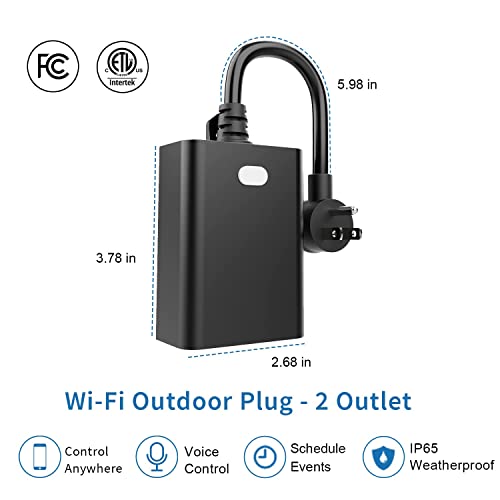 חבילה חדשה של Plug 2 חכם חיצוני, 2.4GHz Wi-Fi Outlet עם 2 שקעים מקורקעים, התואמים ל- Alexa Google