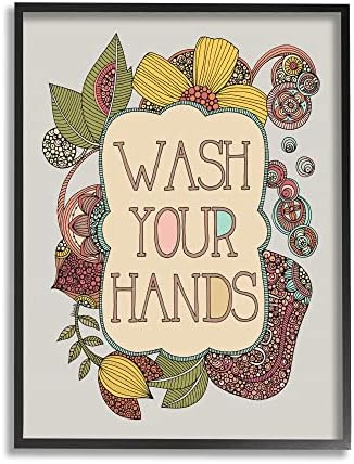 סטופל תעשיות לשטוף את הידיים שלך אמבטיה סימן מורכב פרחוני פרטים ממוסגר קיר אמנות, עיצוב על ידי