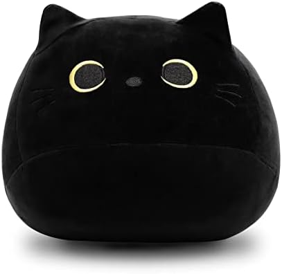 פוצ ' יטה 3 ד שחור חתול בפלאש ממולא בעלי החיים צעצוע כרית, שומן שחור חתול ממולא בעלי החיים חתול