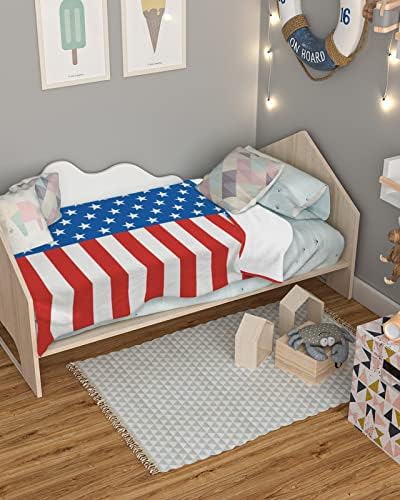 שמיכות לתינוקות לבנות בנות יוניסקס, נושא דגל אמריקאי שמיכות חוטות סופר רכות שמיכות משתלת רכות קטיפה שמיכת מיטה