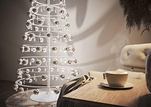 עץ חג המולד המודרני - 7.5 'עץ לבן תלוי עם נורות סאטן