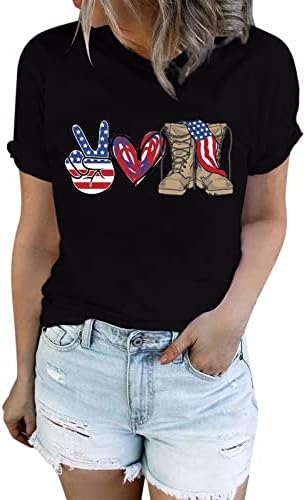 חולצות פטריוטיות לנשים דגל אמריקאי שרוול קצר שרוול קצר צווארון טשט