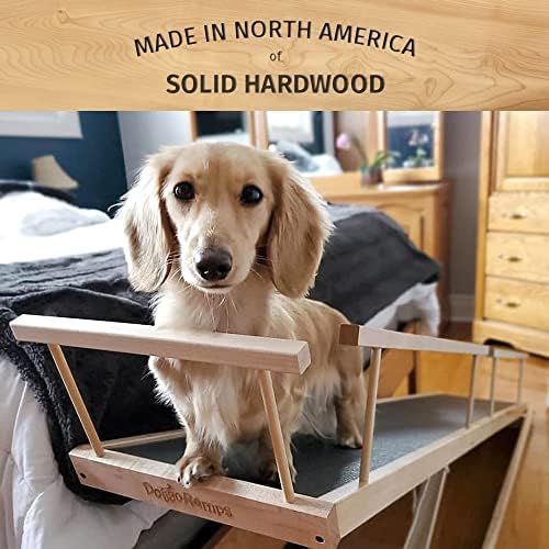 Doggoramps רמפת כלבים למיטות - עץ קשה מוצק - מתכוונן עד 37 אינץ 'מיטות גבוהות עם שיפוע נמוך, מסילות בטיחות