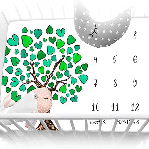 שמיכת אבן דרך חודשית של QICAIYUN BABY, שמיכת חודש לתינוקות העץ לתינוקות, תרשים גידול לוח שנה בשנה