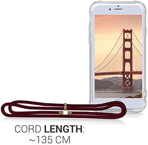 מארז Kwmobile Crossbody תואם למארז Apple iPhone 6/6S - כיסוי טלפון TPU ברור עם רצועת חוט שרוך - שקוף/אדום