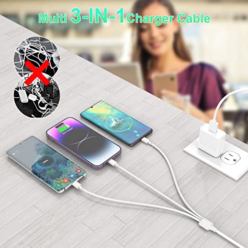 Mtakyi 3-in-1 ברקים אוניברסליים מרובים+סוג C+מיקרו USB טלפון טלפון טעינה מתאם כבל כבל, כבל מטען 1.8M/6ft לאייפון,