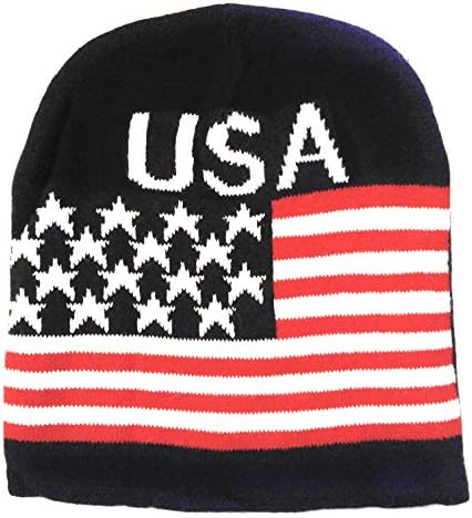 MWS ארהב סרוג כובע, אמריקאי כוכבי גולגולת פסים נחמה חום שכבה כפולה פנים נעימה