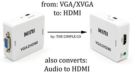 מתאם Cimple Co VGA ל- HDMI Converter מתאם - המיר VGA ל- HDMI עם תיבת מתאם ממיר וידאו שמע עם כבל