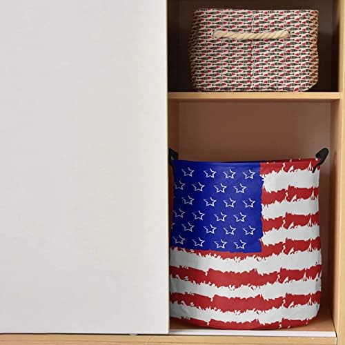 כביסה אחסון סל אמריקאי דגל 4 יולי גדול מתקפל אחסון בינס עם ידיות בצבעי מים פסים סל תיק עמיד