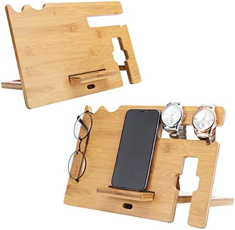 תחנת טעינה במבוק עבור מכשירים מרובים תחנות עגינה של שולחן עבודה מעץ מארגן אלקטרוני לטלפון סלולרי משקפיים משקפיים