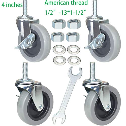 גלגלי גלגלית מסתובבים גזע הברגה בגודל אמריקאי בגודל 4 אינץ 'גלגלים כבדים ללא סימון גלגלי גלגלים