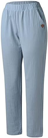 קטורים נשים פשתן מכנסיים מוצק מכנסיים מכנסיים מקרית שרוך בבאגי אלסטי מותניים מכנסיים רחב רגל