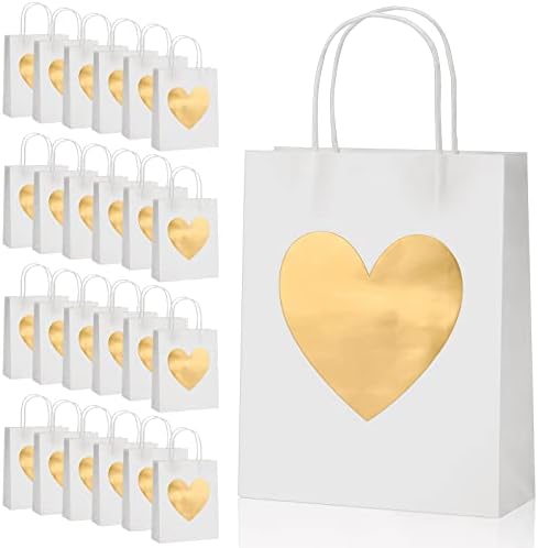 לאחר מכן חנות 24 יחידות זהב גליטר לב שקיות מתנה לחתונה רדיד זהב לב שקית מתנה 8 על 10 על 3.15 אינץ