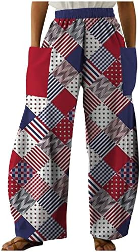 מכנסי ספורט iyyvv נשים דגל אמריקאי יום עצמאות יום מכנסי צווארון בסיסיים מפוליאסטר מגניב פוליאסטר רופף