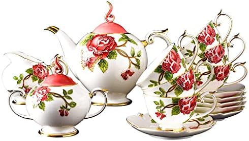 סט כוס קפה 15 pc סט, סט כוס סיר קפה פרחים מפורצלן, צלחת עיצוב כתר, סט כוס ארמון, מסיבת תה וינטג '