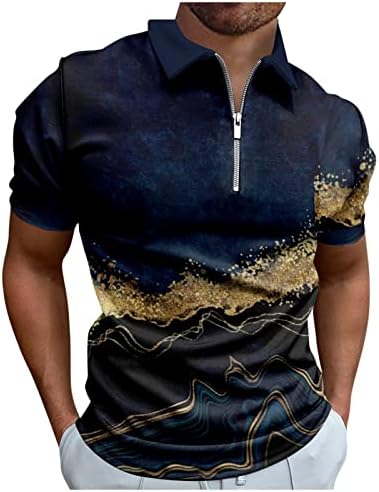 חולצות גולף לגברים של RTRDE עובדות בגדים פסים יצירתיים הדפסת חולצות רוכסן עם שרוולים קצרים עם