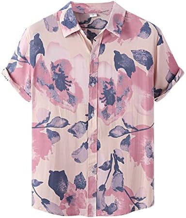 חולצות שמלת קיץ לגברים לגברים חולצת אופנה מזדמנת של גברים פרחוני פרחוני מובנה חולצה נאה טופ חולצה קצרה