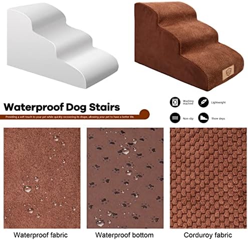 מדרגות כלבים של קצף קפיקו יציב למיטות או ספות גבוהות, ללא החלקה 3 מדרגות לחיות מחמד, 15.7 רמפת כלבים