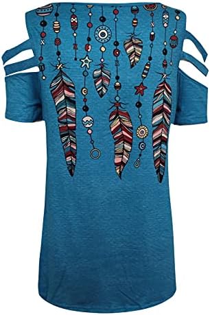 צמרות קיץ לנשים 2023 טיז כתף קר שרוול קצר רוכסן up up v-neck aztec חולצות טריקו סגנון אתני מערבי